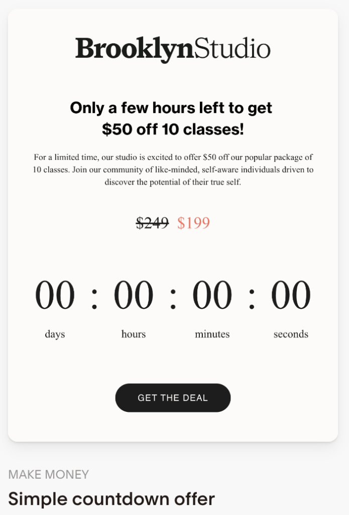A visual showing the countdown timer feature in Flodesk. 
