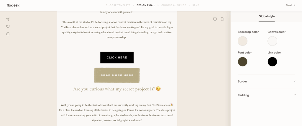 Example of the Flodesk Canva integration for buttons. 