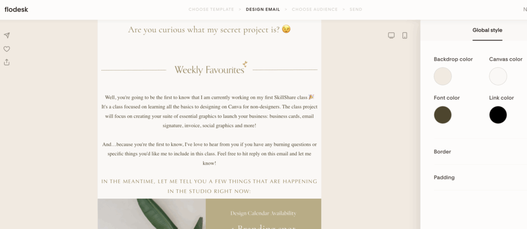 Example of the Flodesk Canva integration for headers/section dividers. 